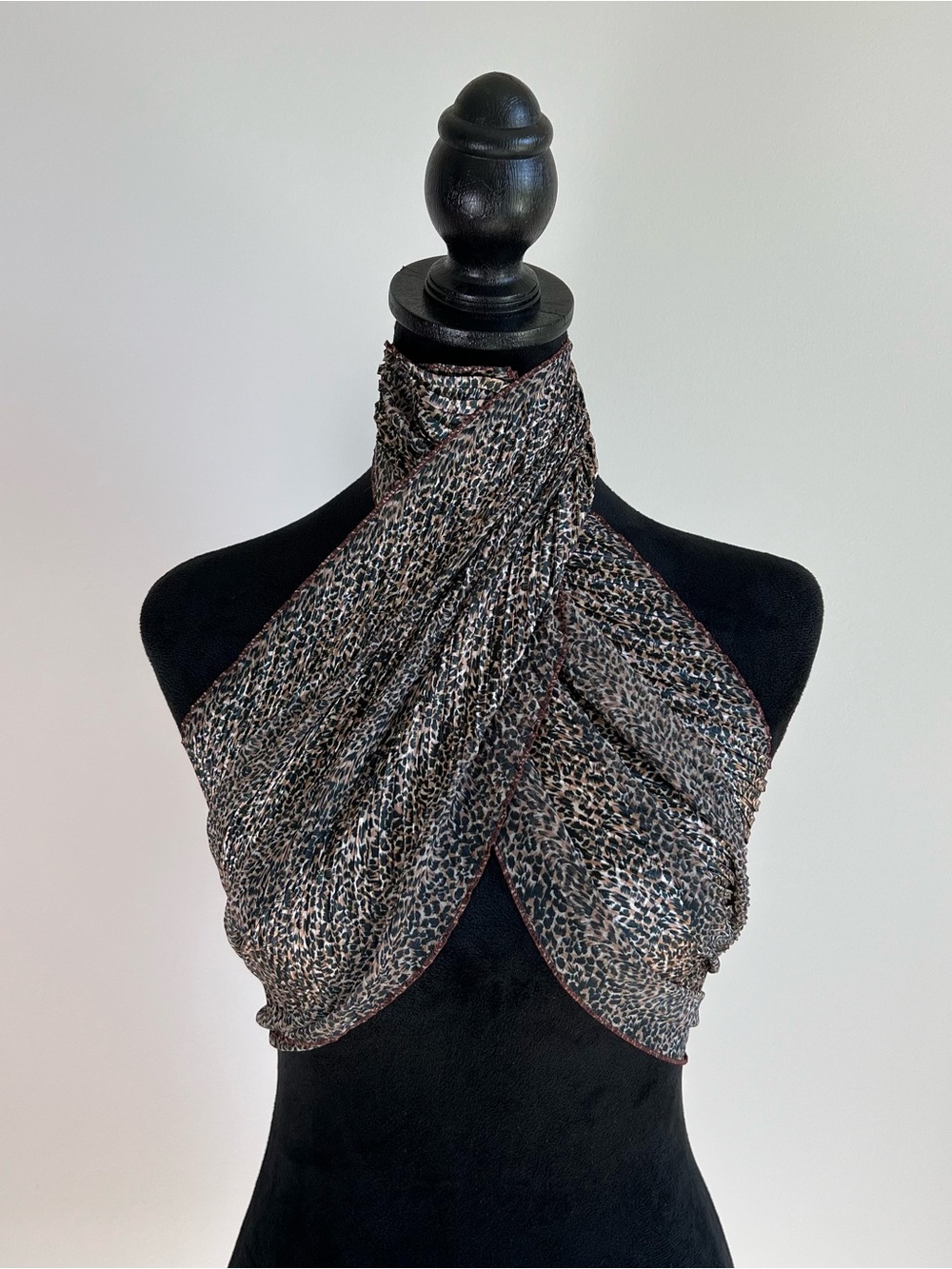 Leopard Print Pleated / Textured Scarf with Metallic Sheen and Sheer Panels